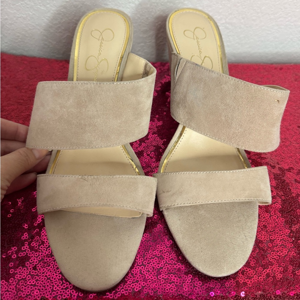 JESSICA SIMPSON 🌟 Beige Suede Slip-On Platform Mules (Women’s Size 11) - Picture 4 of 12